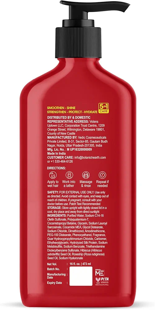 Botanic Hearth Smooth & Shine Shampoo – Hibiscus, Rosehip Oil, Hydrolyzed Silk Protein & Hyaluronic Acid – Paraben & Sulfate Free – 16 fl oz