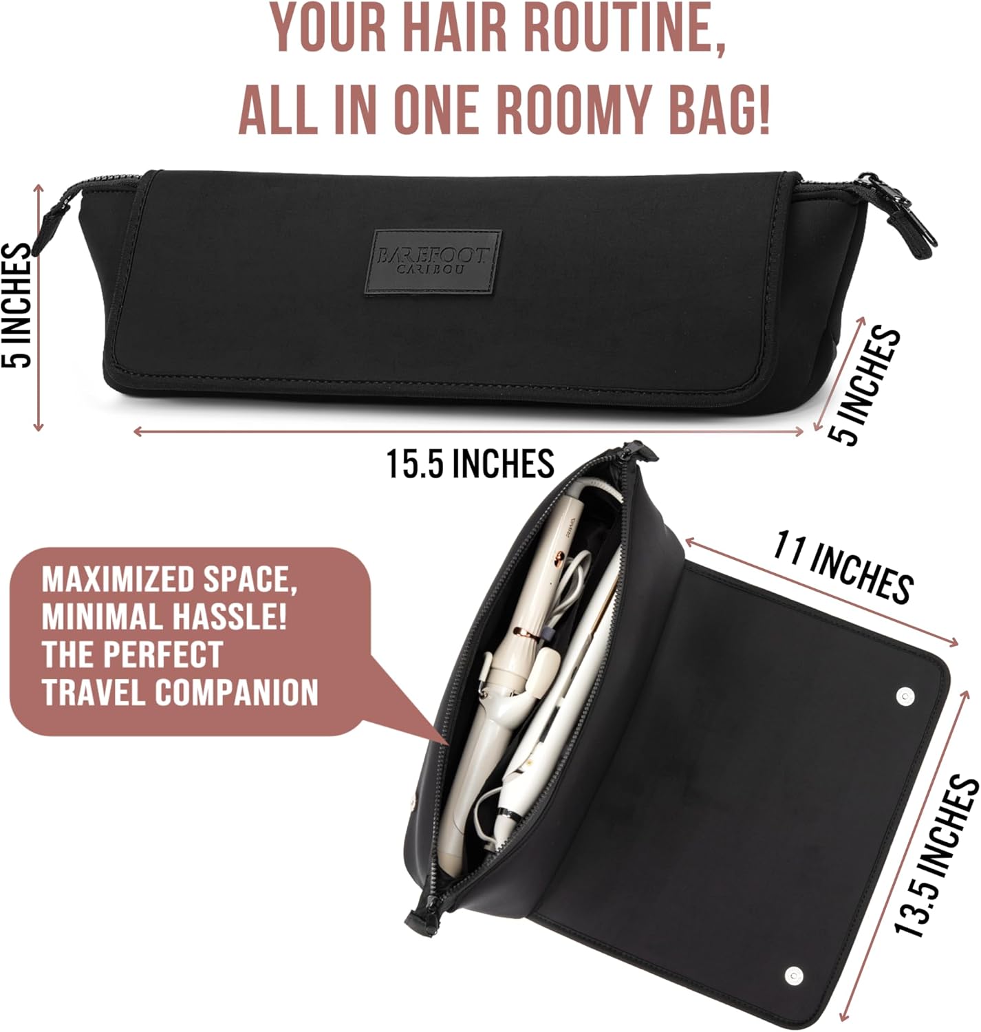Compact Heat-Resistant Travel Bag: Holds Flat Irons, Curling Irons, & Accessories