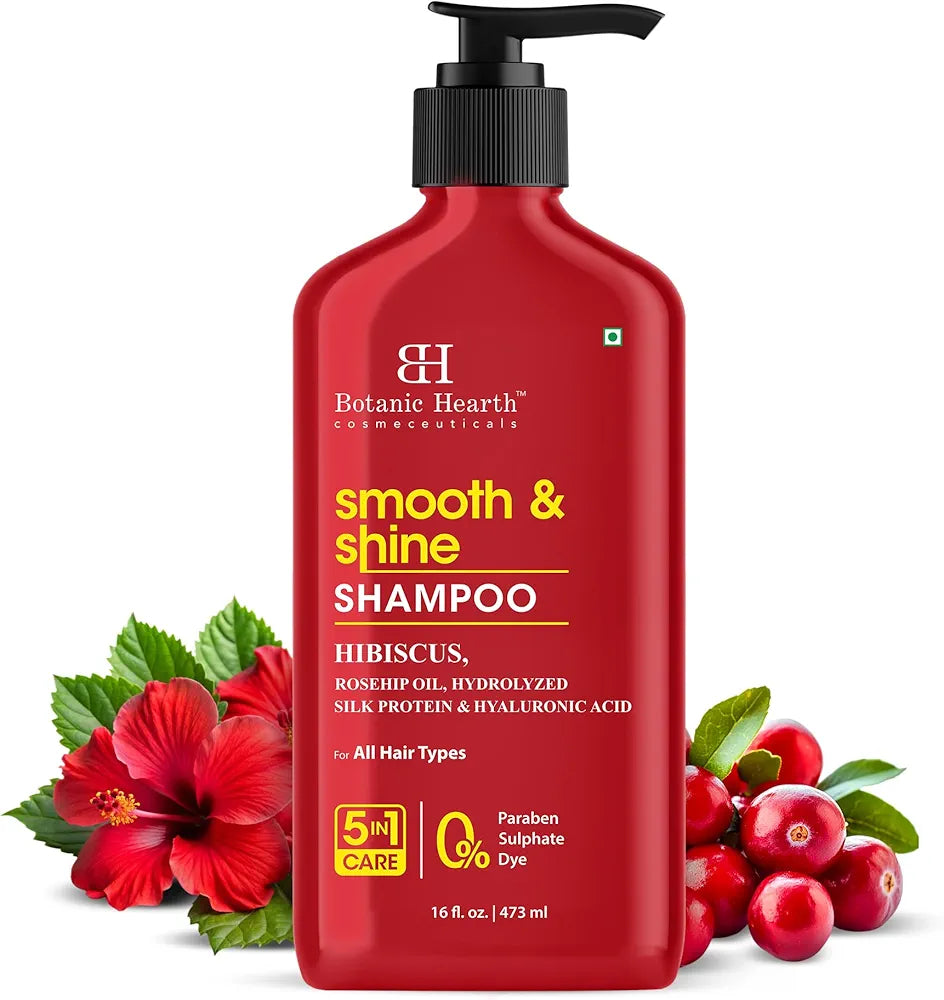 Botanic Hearth Smooth & Shine Shampoo – Hibiscus, Rosehip Oil, Hydrolyzed Silk Protein & Hyaluronic Acid – Paraben & Sulfate Free – 16 fl oz