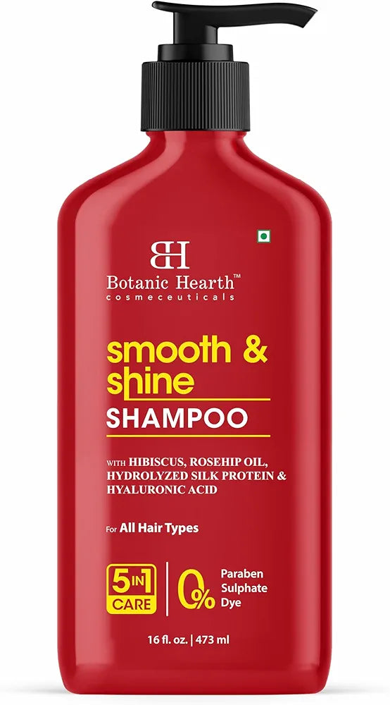 Botanic Hearth Smooth & Shine Shampoo – Hibiscus, Rosehip Oil, Hydrolyzed Silk Protein & Hyaluronic Acid – Paraben & Sulfate Free – 16 fl oz
