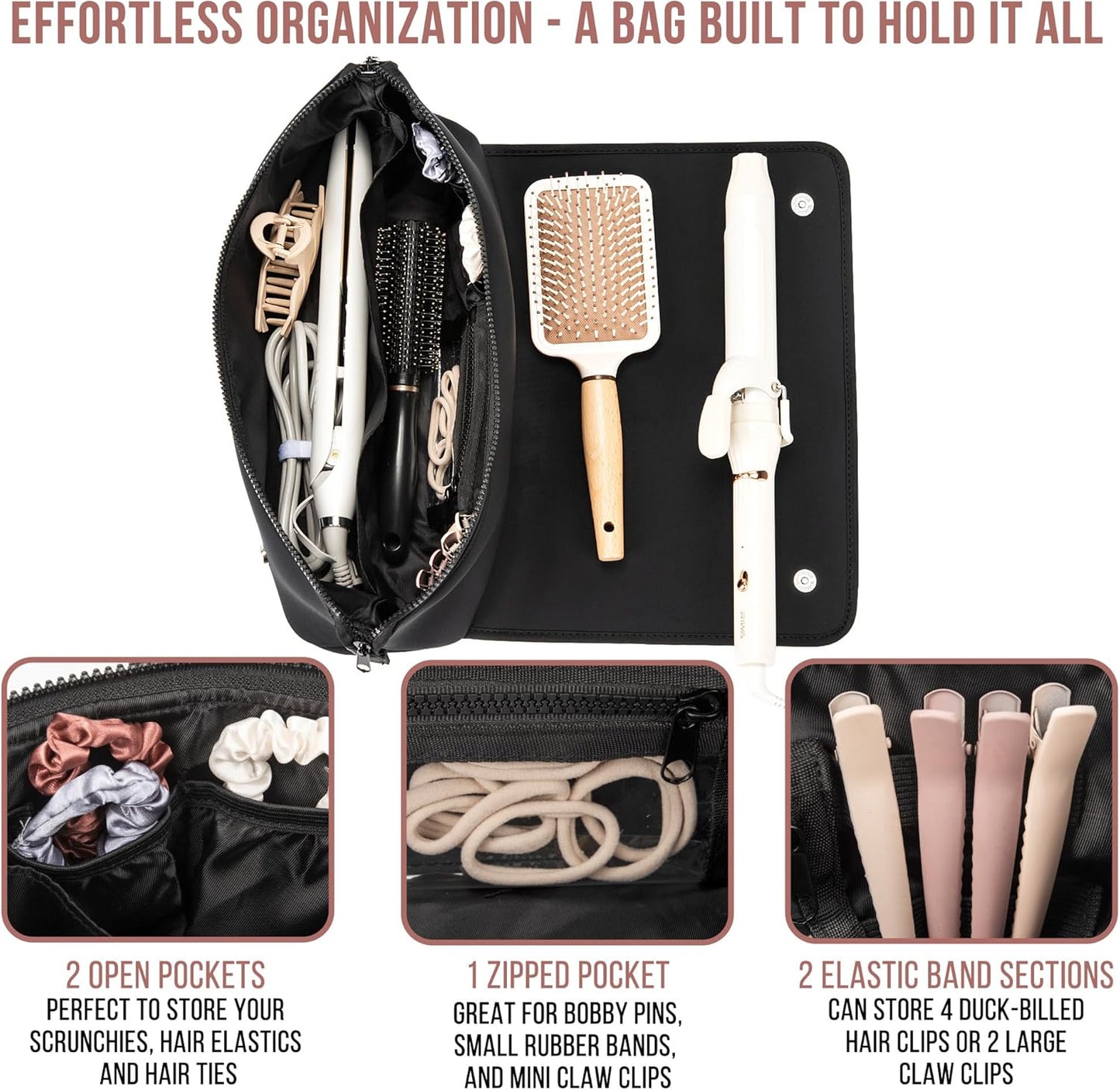 Compact Heat-Resistant Travel Bag: Holds Flat Irons, Curling Irons, & Accessories
