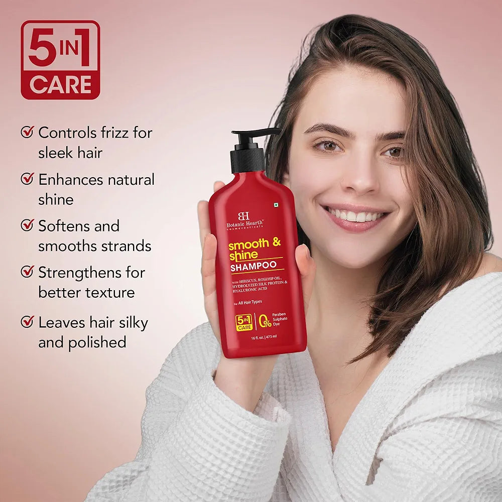 Botanic Hearth Smooth & Shine Shampoo – Hibiscus, Rosehip Oil, Hydrolyzed Silk Protein & Hyaluronic Acid – Paraben & Sulfate Free – 16 fl oz