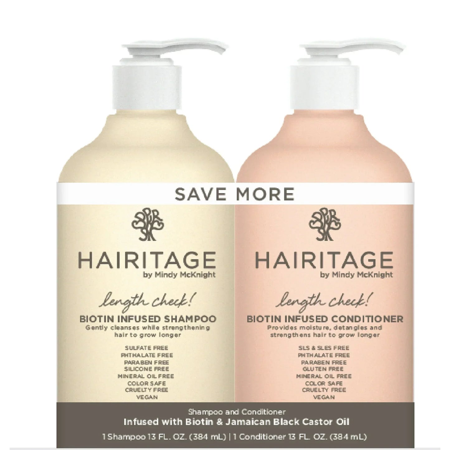 Hairitage Length Check Biotin & Castor Oil Shampoo and Conditioner 2-Pack for Hair Growth and Volume 13 fl oz