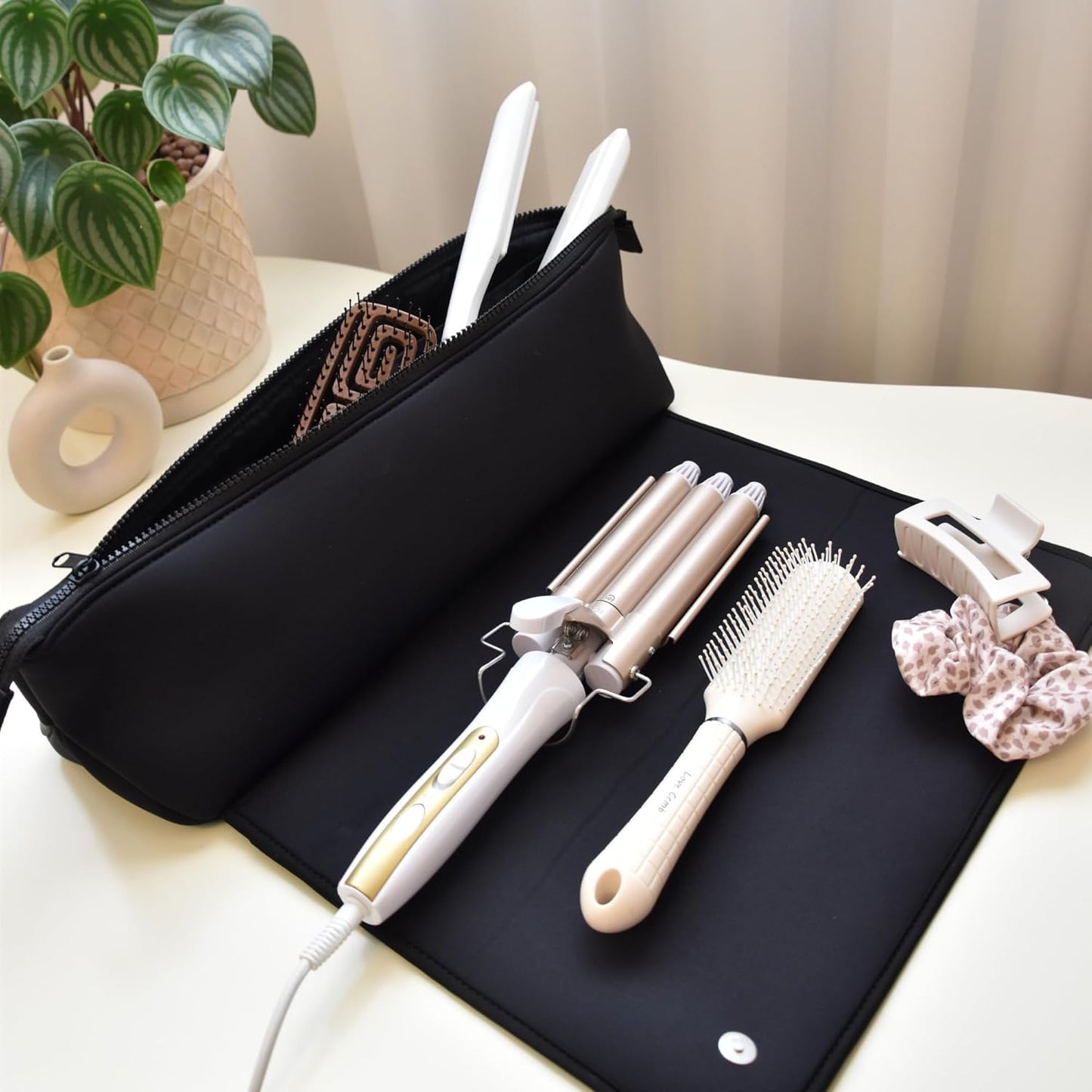 Compact Heat-Resistant Travel Bag: Holds Flat Irons, Curling Irons, & Accessories