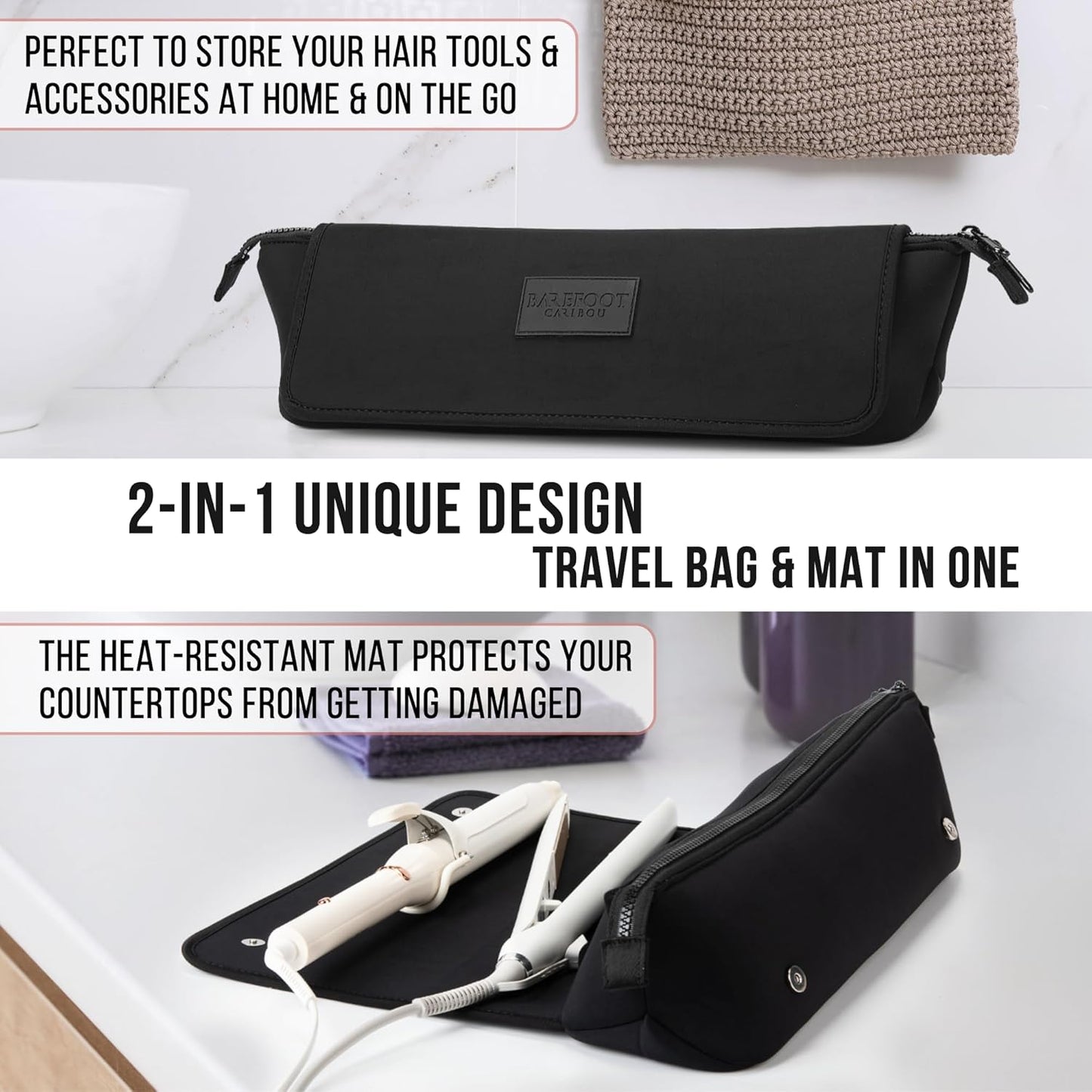 Compact Heat-Resistant Travel Bag: Holds Flat Irons, Curling Irons, & Accessories