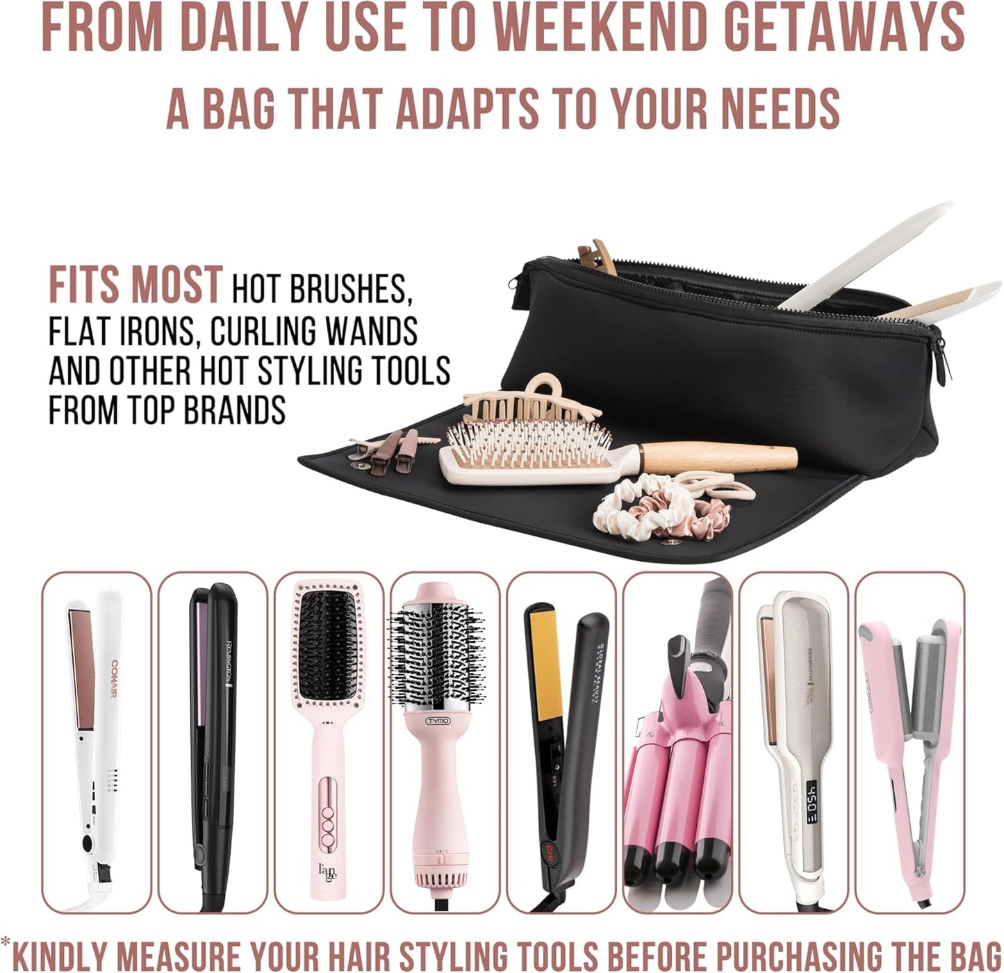 Compact Heat-Resistant Travel Bag: Holds Flat Irons, Curling Irons, & Accessories