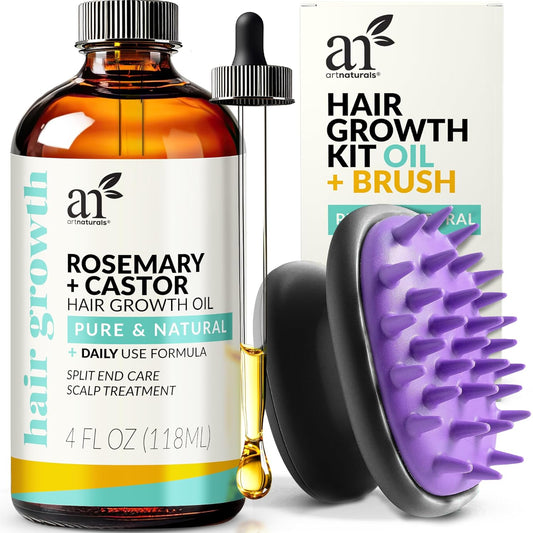 Organic Rosemary-Castor Hair Oil & Massager: Ease Itchy Scalp, Thicken Hair - 4.0 oz Set
(Incorporates keywords, concise, and maintains key selling points)